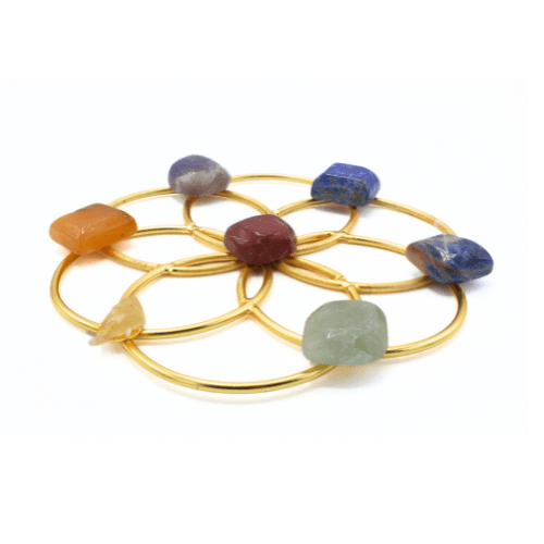 Seed Of Life Grid Gold Finish With 7 Chakra Stones