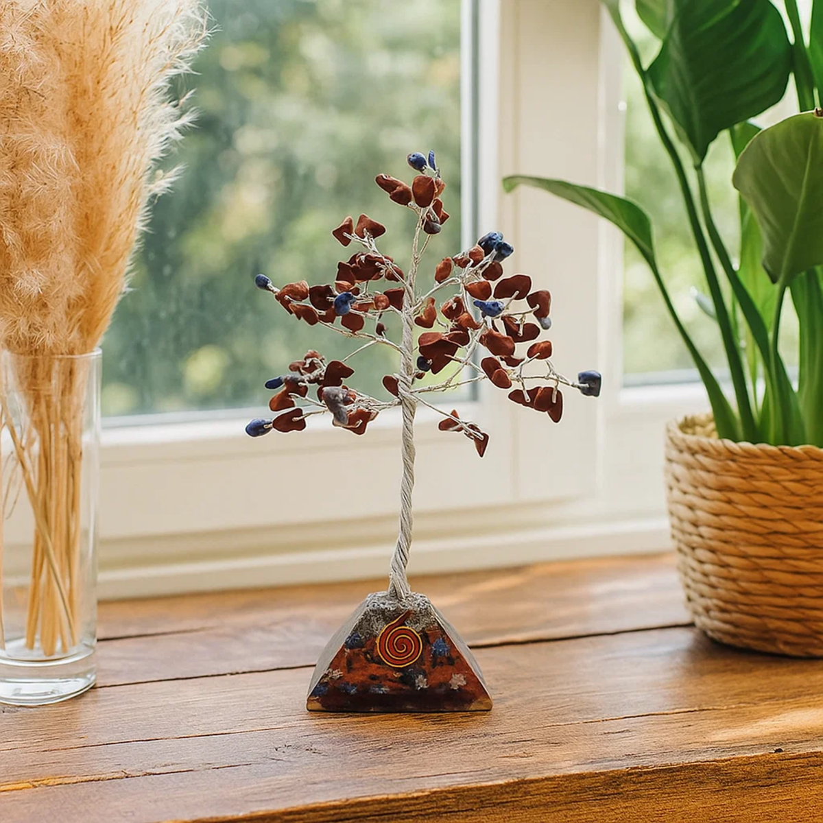 Gem Tree With Jasper & Lapis Orgone Pyramid Base 100 Beads