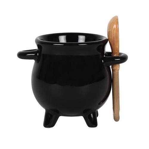 Cauldron Egg Cup With Broom Spoon