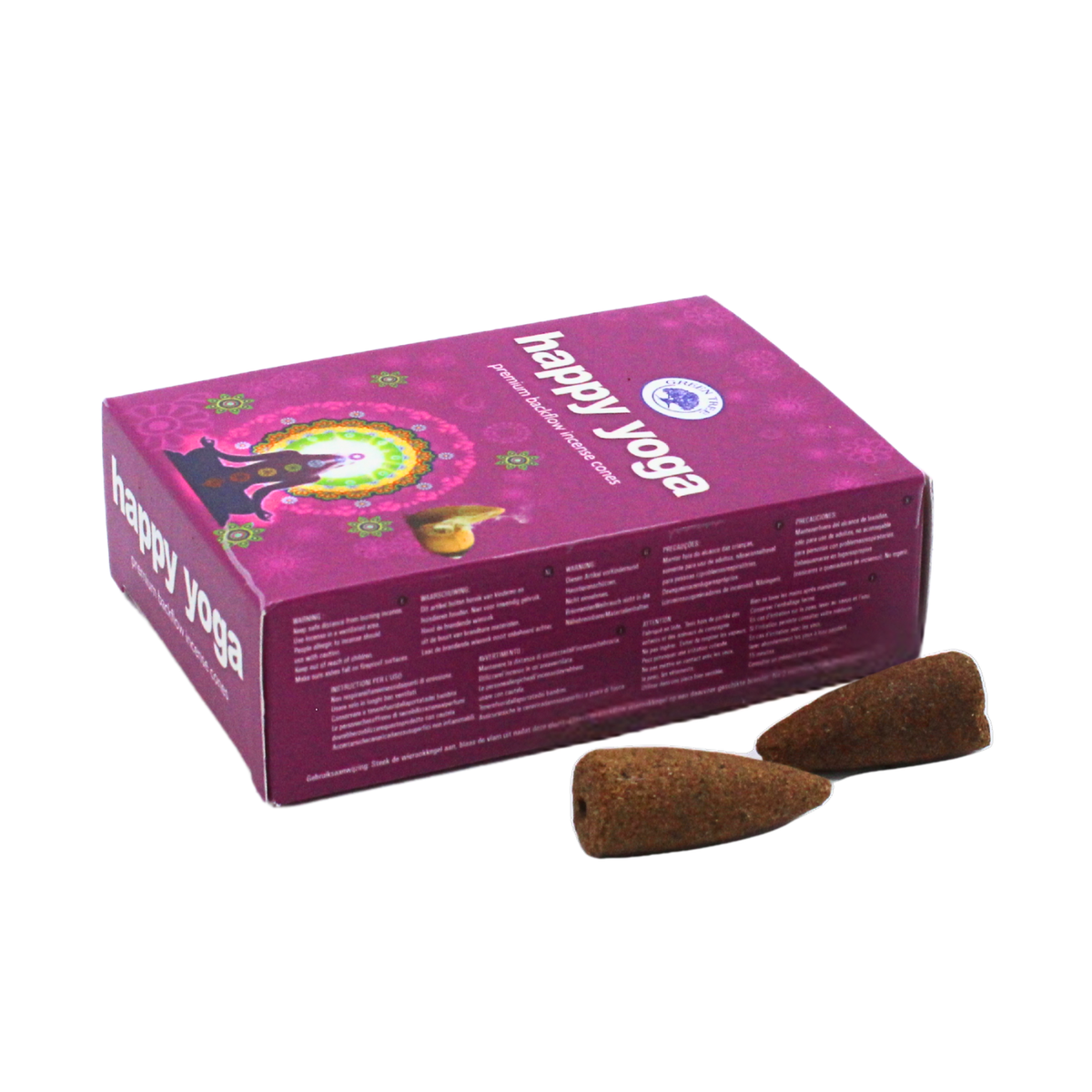 Green Tree Happy Yoga Backflow Incense Cones (pack of 12)