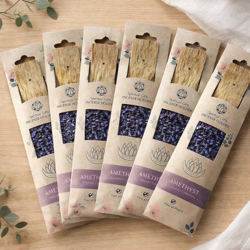 Mango Wood Amethyst Incense Holder (Set of 6)