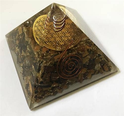 Tiger eye fol with charge crystal pyramid