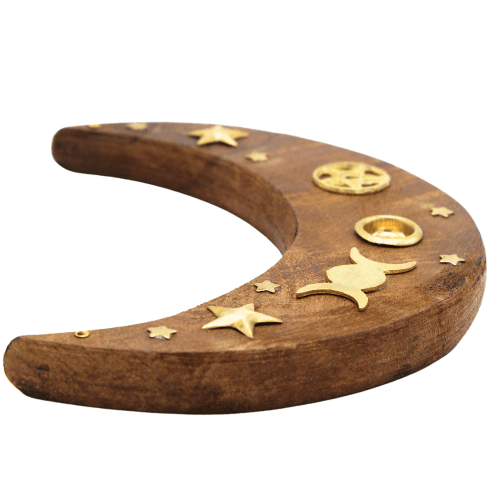 Crescent Moon Incense Holder - Pentagram & Triple Moon