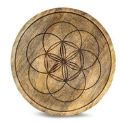 Mango Wood Crystal Grid Tray Seed of Life 30 cm