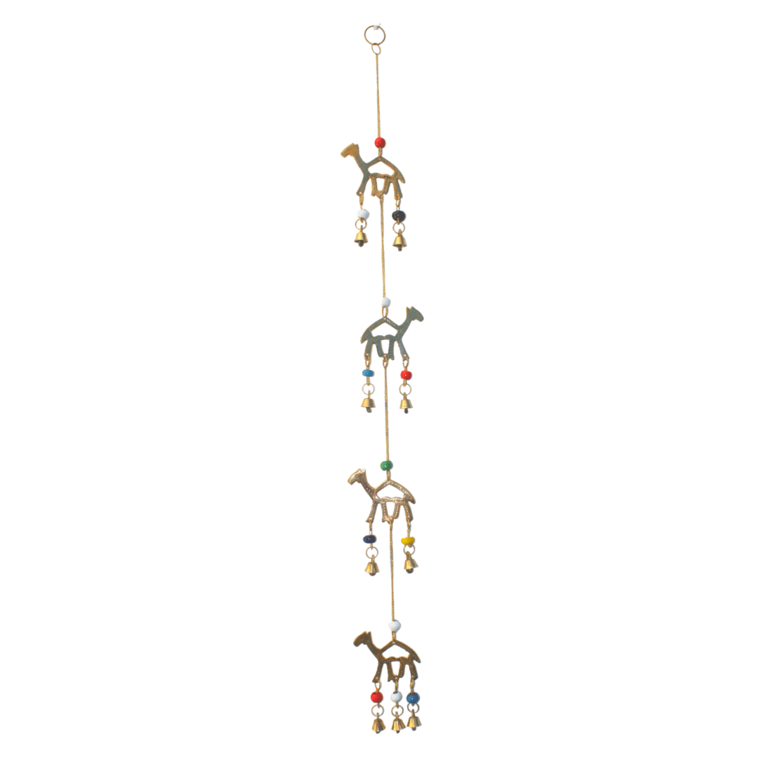 Hanging bells with 4 Brass Camels on String
