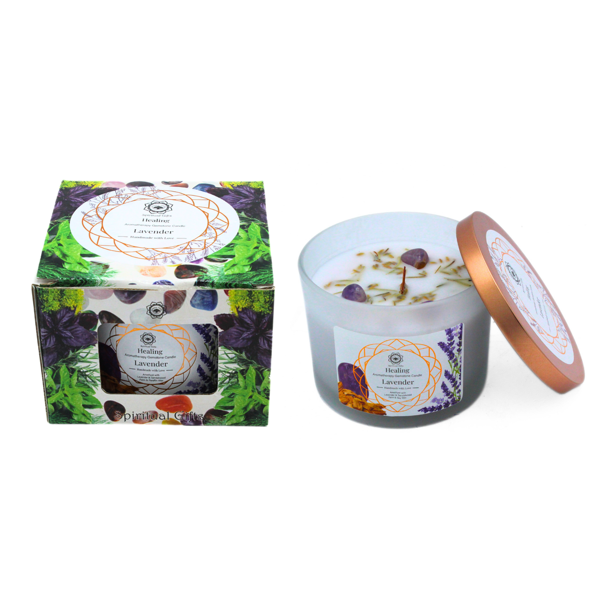 Green Tree Gemstone Candle Healing Lavender 256g