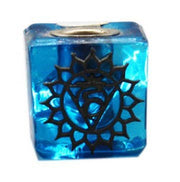 GLASS CUBE LIGHT BLUE CANDLE HOLDER-THROAT