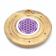 Wooden Incense Burner Purple Flower Of Life 10 cm