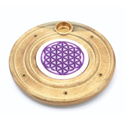 Wooden Incense Burner Purple Flower Of Life 10 cm