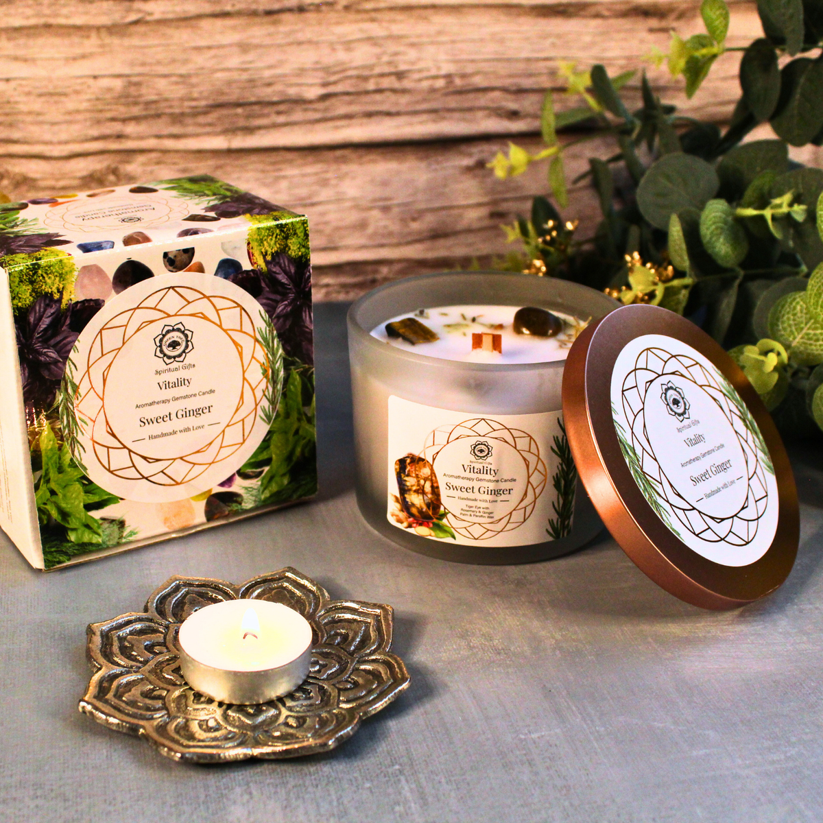 Green Tree Gemstone Candle Vitality Sweet Ginger 256g