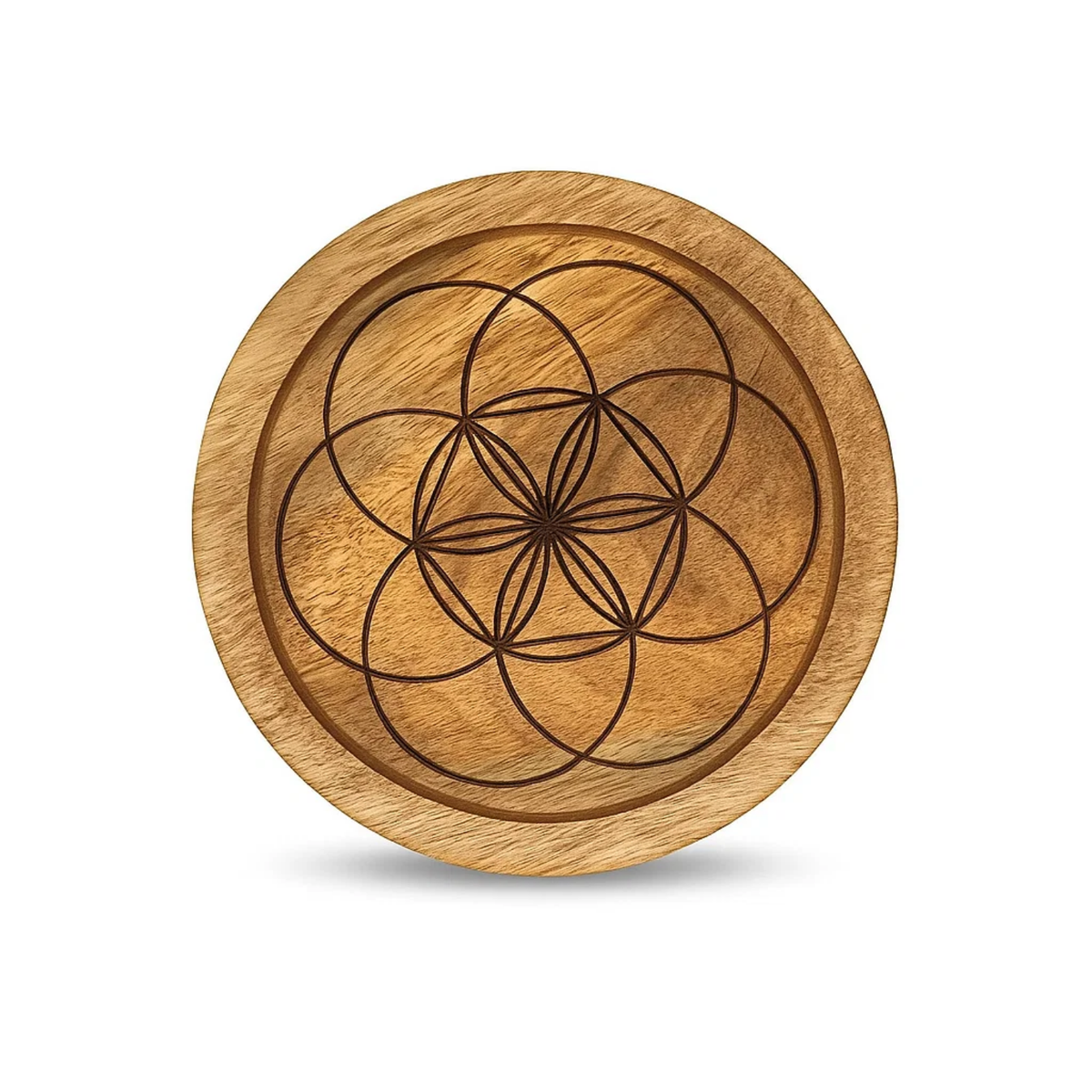 Mango Wood Crystal Grid Tray Seed of Life 15 cm