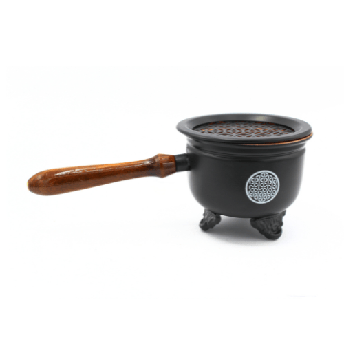 Cauldron With Wooden Handle & Lid Flower Of Life