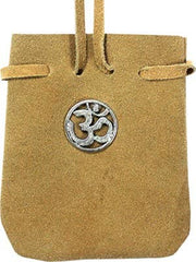 SUEDE POUCH ROUNDED WITH STRAP NATURAL- ROUND OM 3.25" x 2.7