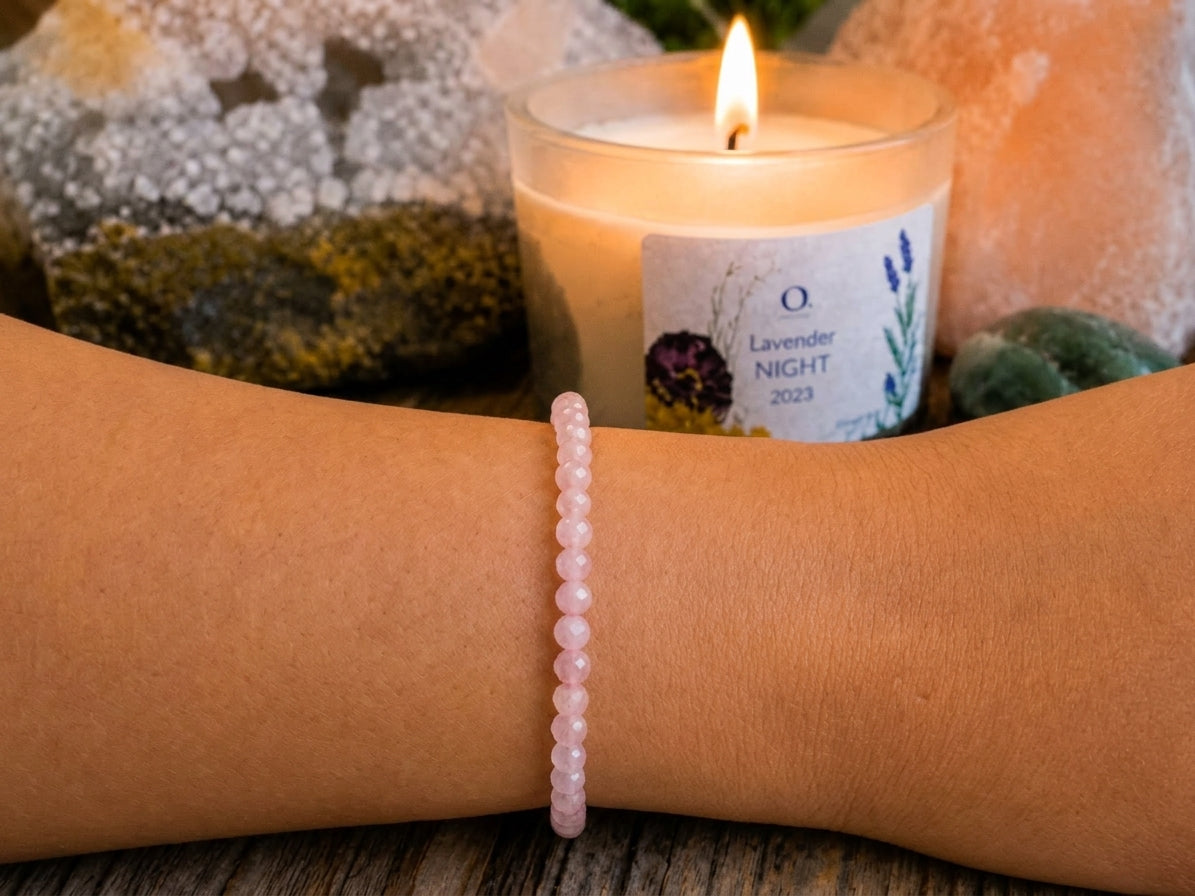 Rose Quartz Faceted Beads Bracelet 8mm - Madagascar
