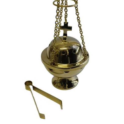 Incense Burner Chain, Cup & Tong – Brass Polish