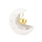 White Crescent Moon Oil Burner with Gold Dish