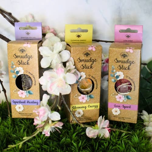 Green Tree Cleansing Energy Smudge Stick with Citrine