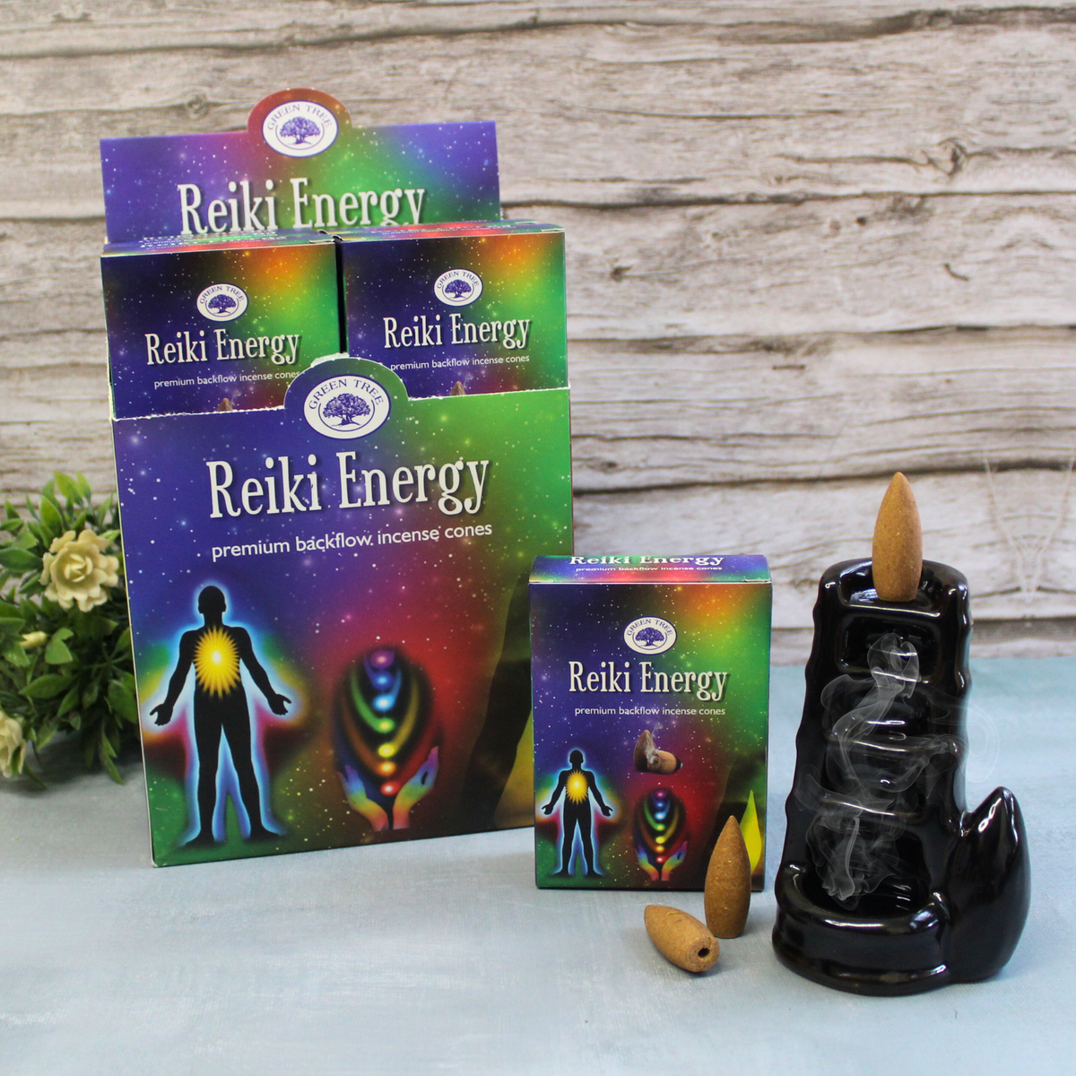 Green Tree Reiki Energy Backflow Incense Cones (pack of 12)