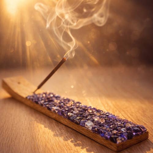 Mango Wood Amethyst Incense Holder (Set of 6)