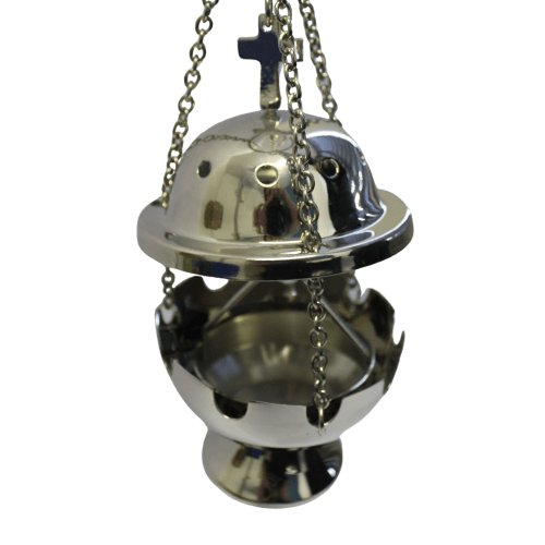 Incense Burner With Chain, Cup & Tong – Nickel Polish