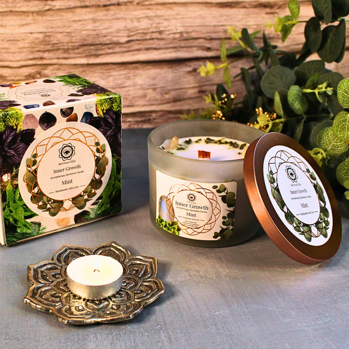 Green Tree Gemstone Candle Inner Growth Mint 256g