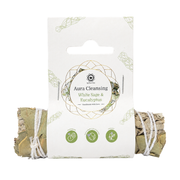 Mini Aura Cleansing White Sage & Eucalyptus 10cm with label