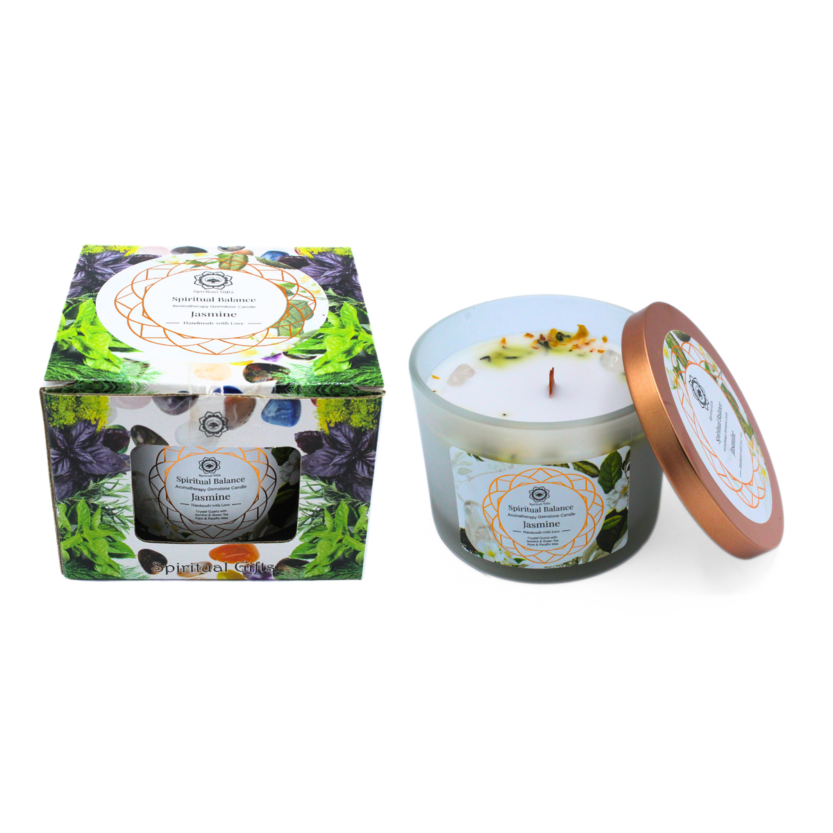 Green Tree Gemstone Candle Spiritual Balance Jasmine 256g