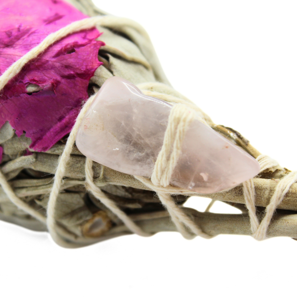 Love Spirit Sage Torch (with Rose Quartz) 10 cm