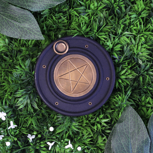 Mango Wood Incense Burner Brass Pentagram 10 cm