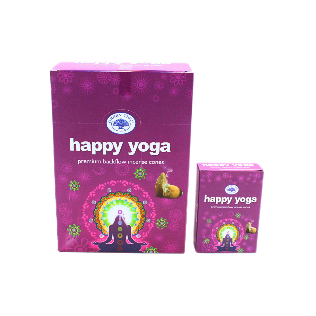 Green Tree Happy Yoga Backflow Incense Cones (pack of 12)