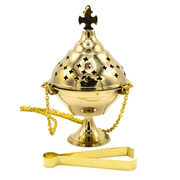 Brass Hanging Incense Burner with Cross (22cm)