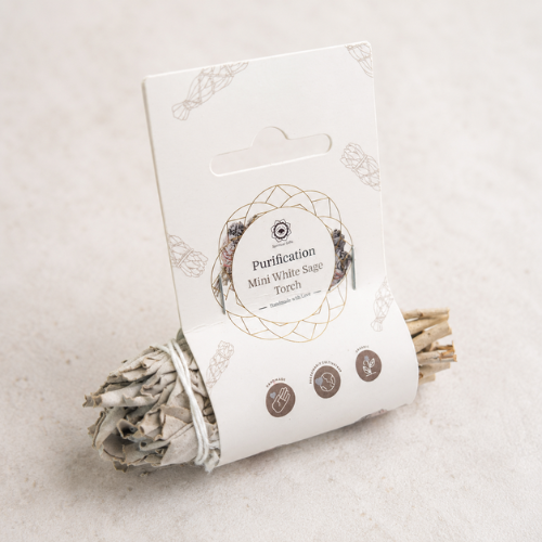 Purification mini White Sage Torch 10cm with label