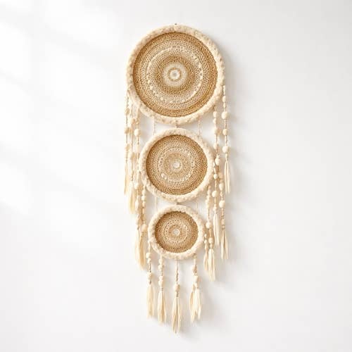Large Pastel pink coloured Triplet of knitted Dreamcatchers