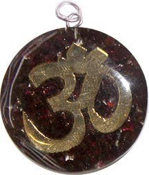 ORGONE ROUND OM  PENDANT - GARNET