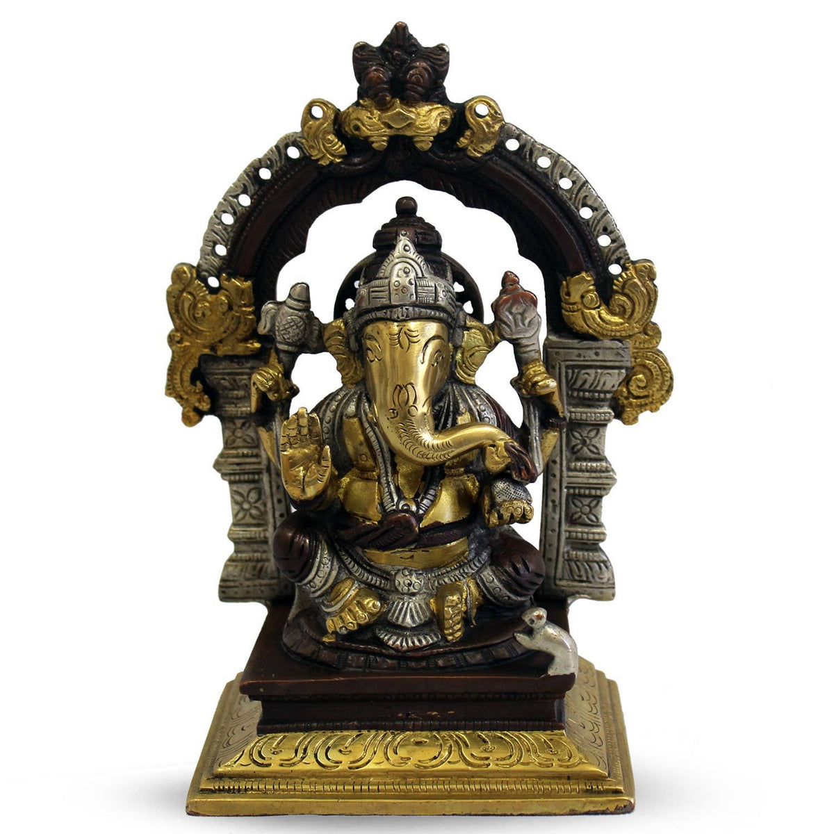 Ganesh Sitting Yelli Ring On Sq. Base (South Brass Finish)7"