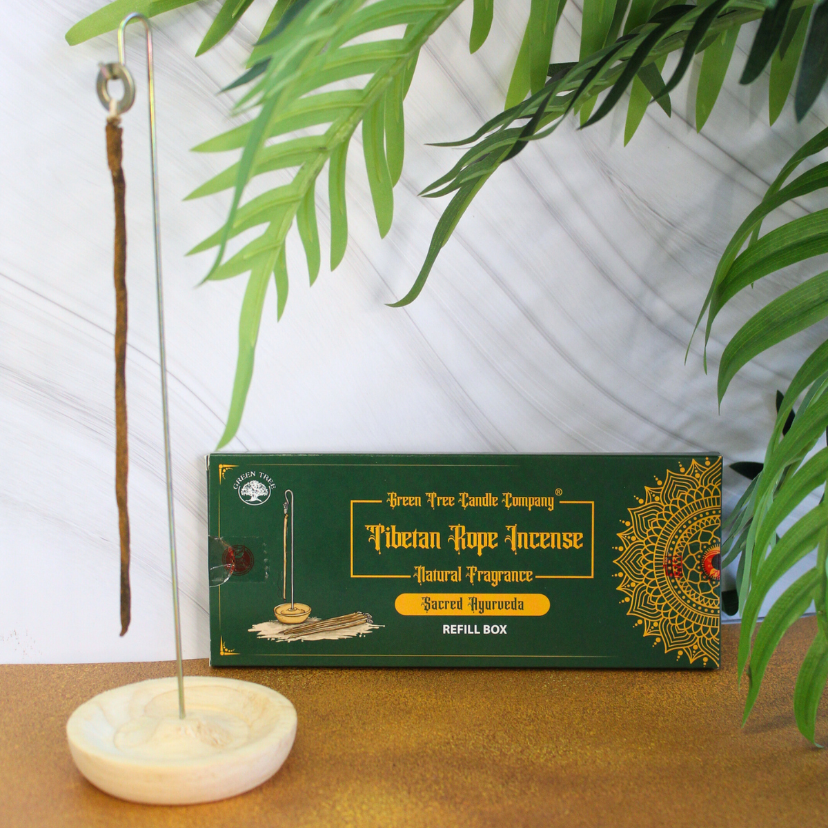 Green Tree Sacred Ayurveda rope incense with holder