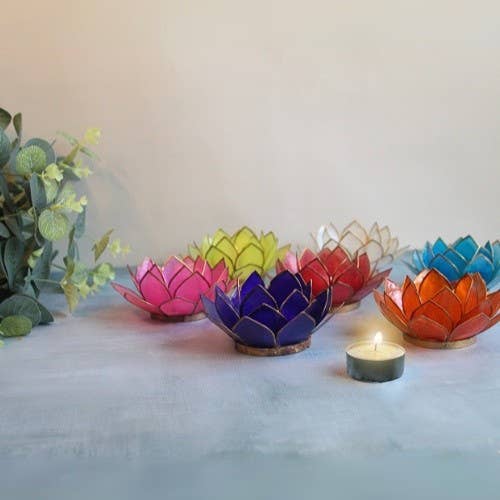 Seven Chakra Capiz Shell candle holders set of 7