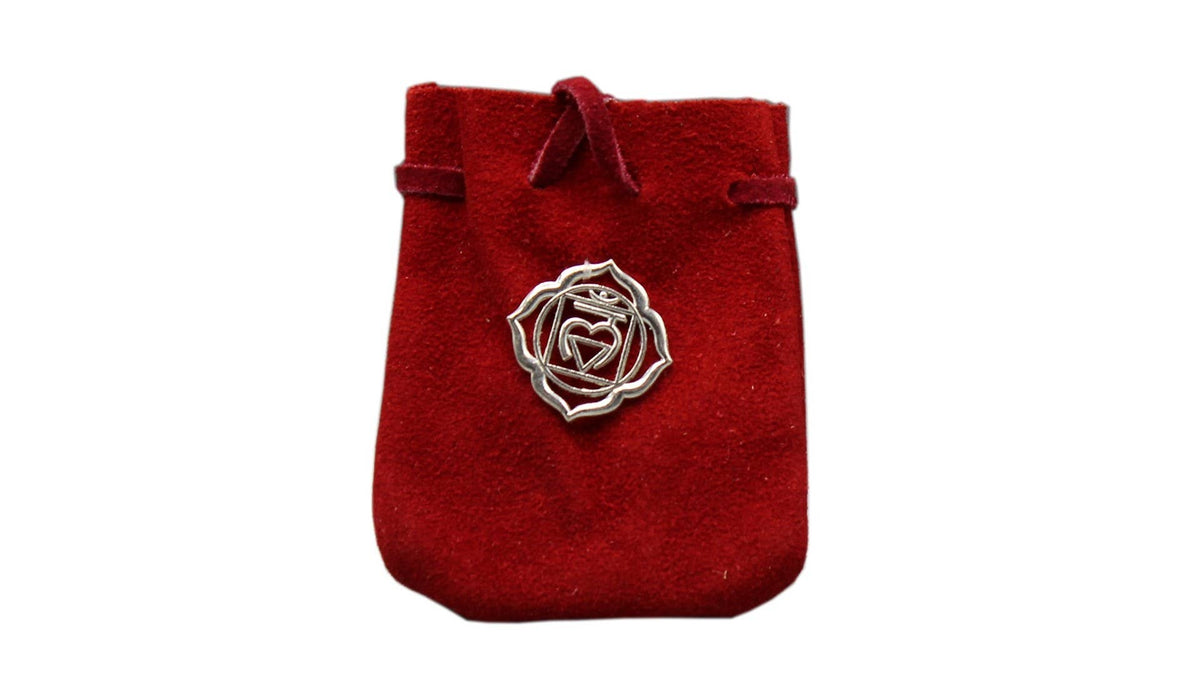 Suede Pouch-Red With Chackra Symbol 3.25X2.75"