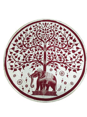 Round Cotton Tapestry 72" ELEPHANT & TREE (red)
