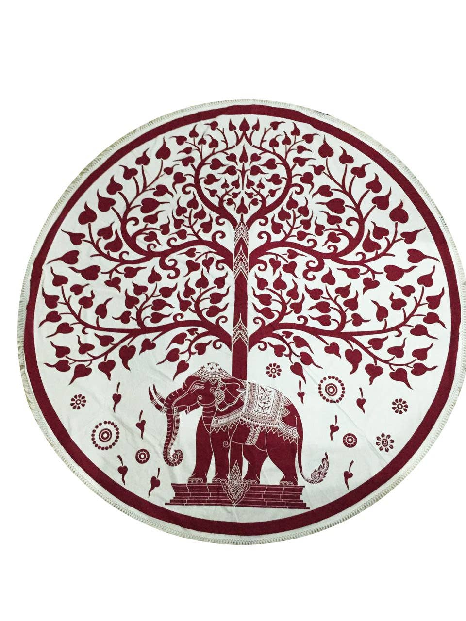Round Cotton Tapestry 72" ELEPHANT & TREE (red)