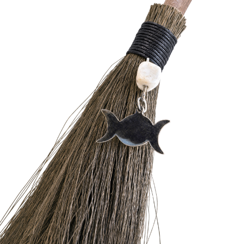 Decoration Altar Broom Triple Moon & Moonstone - 42 cm