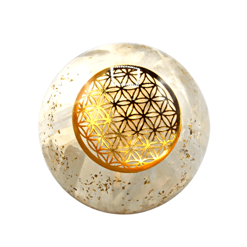 Agate Resin Sphere With Big Flower White Gypsum
