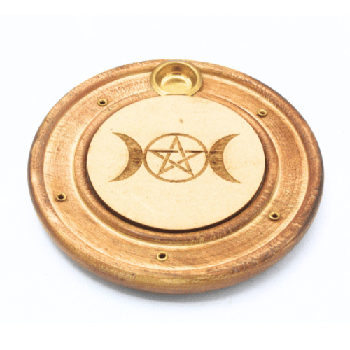 Wooden Incense Burner Triple Moon & Star 10 cm