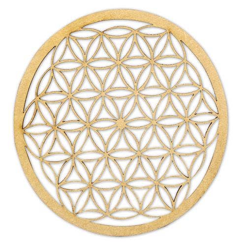 Wooden Crystal Grid Flower of Life 10 cm Set of 2