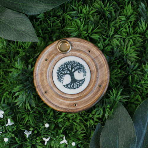 Wooden Incense Burner Green Tree Of Life 10 cm