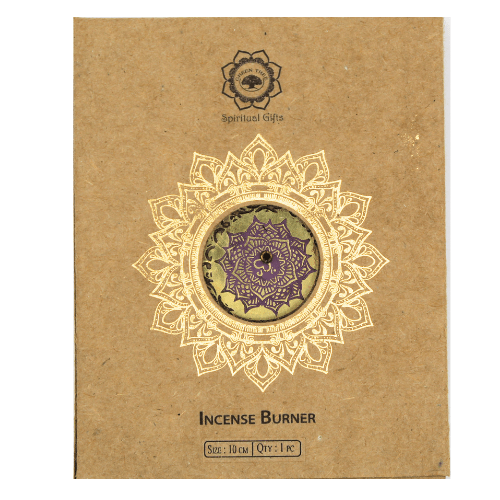 Wood & Brass Round Incense Holder 7 Chakras
