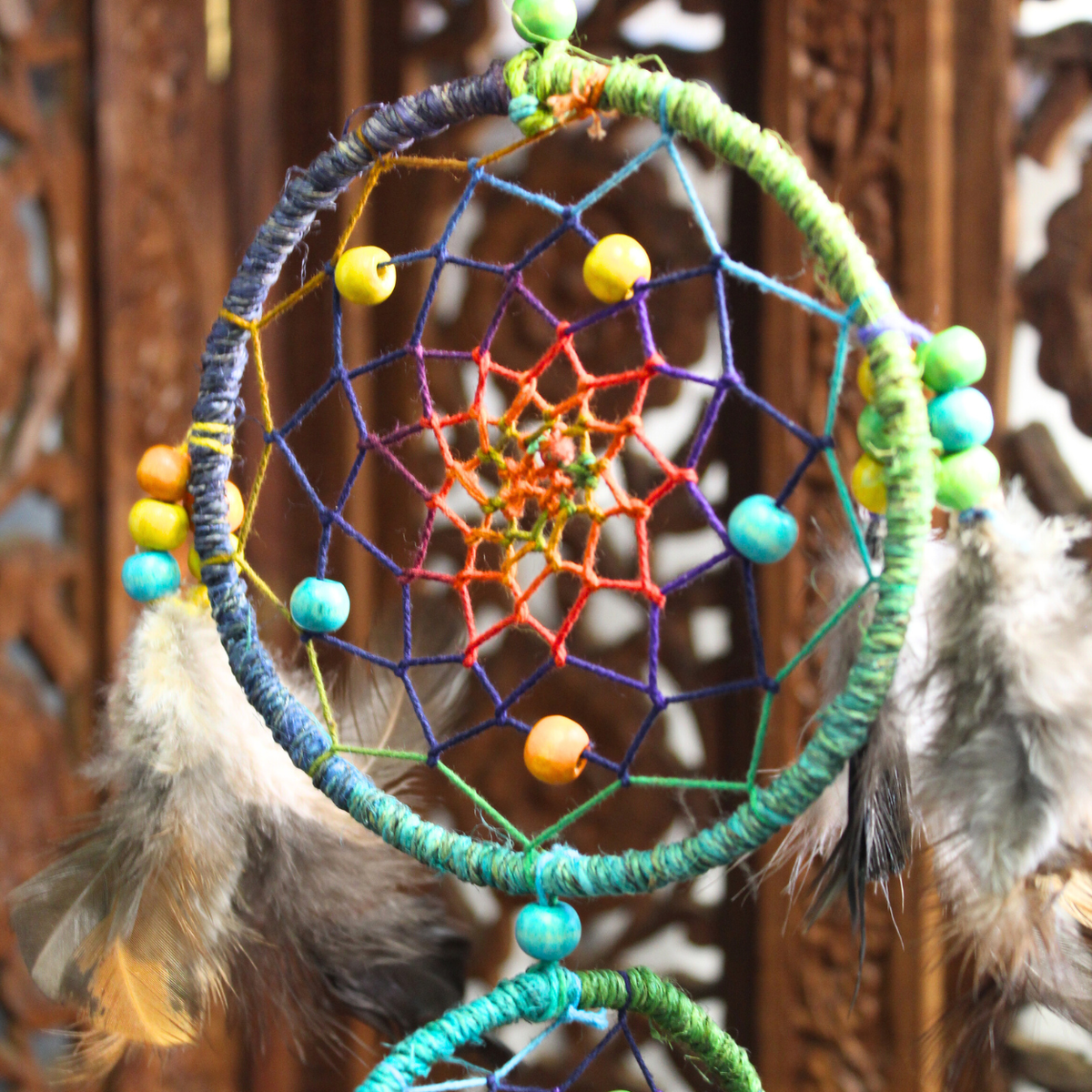 Dreamcatcher Rainbow with Hemp Cord & Feathers