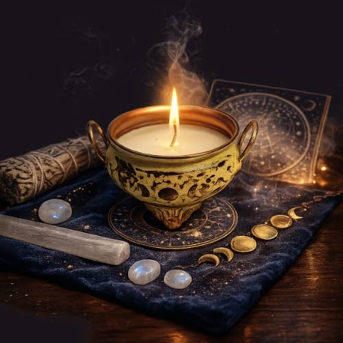 Iron Soy Wax Cauldron Candle Triple Moon