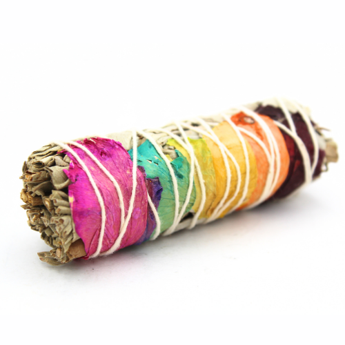 7 Chakra White Sage Smudge Stick 10 cm with Label