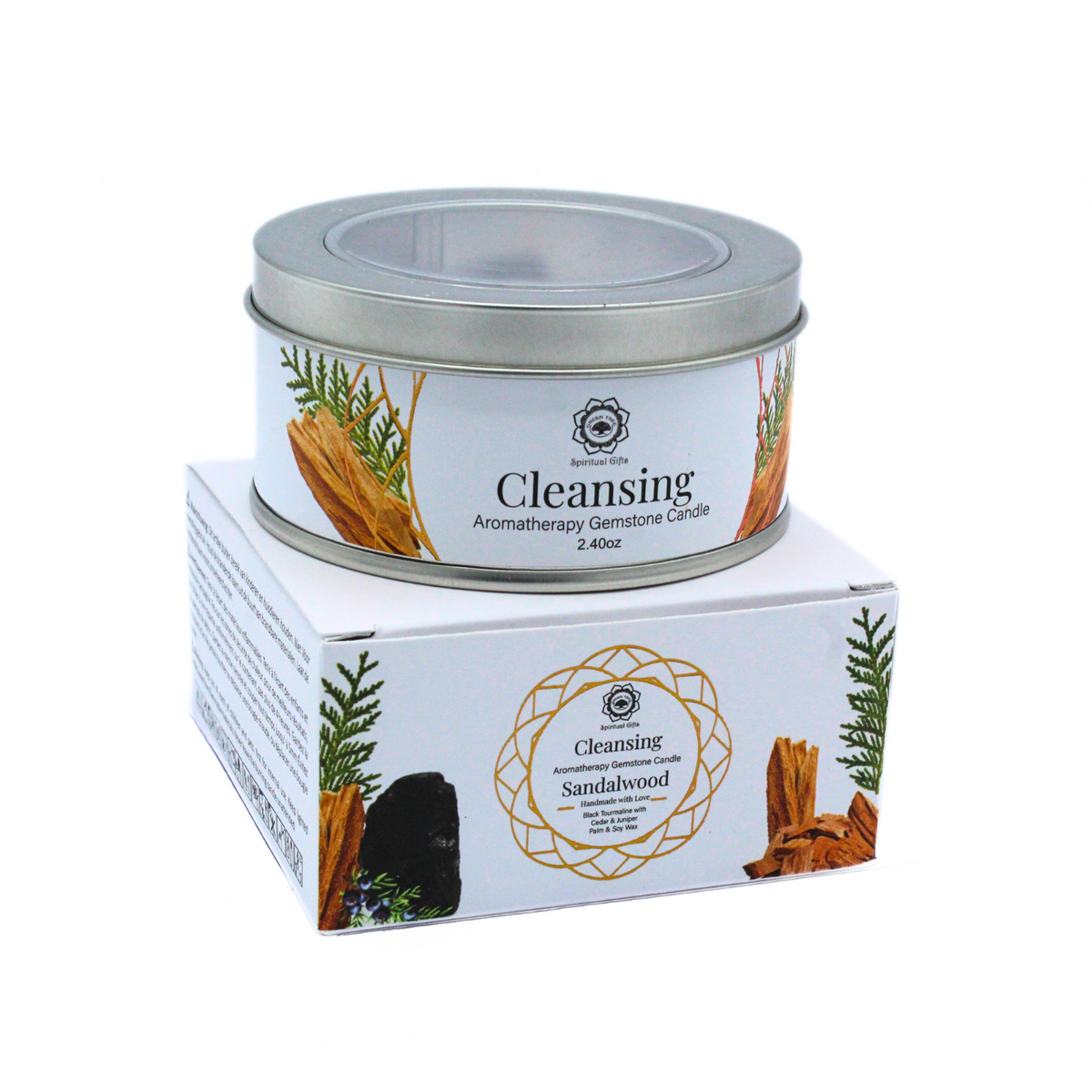 Green Tree Gemstone Candle Cleansing Sandalwood 70g